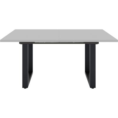 Esstisch MÄUSBACHER, grau (schwarz feinstruktur, glas kreidegrau glanz, schwarz feinstruktur, glas kreidegrau glanz), H:75cm, Tische, Esstisch, Esstisch ausziehbar auf 210 cm, eckige Tischform, Gestell U-Form