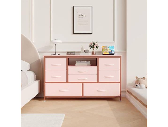 Commode - ROSE - 8 Tiroirs - Tissu - Design Scandinave - 115x30x75CM
