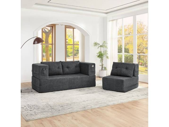 Canapé modulable - SOGEU - Nuage - 2 places + fauteuil - Gris clair - Mousse à mémoire poches latérales