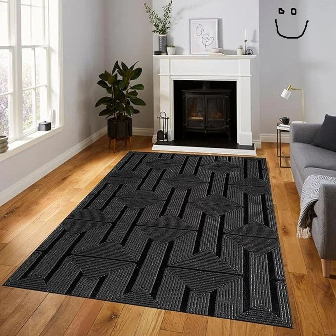 Latitude Run New Stylish Geometric Area Rug Abstract Textured Carpet For Living Room Bedroom Special Size Long Hallway Floor Mats Small Door Mats Black Rectangle 160 x 230 cm