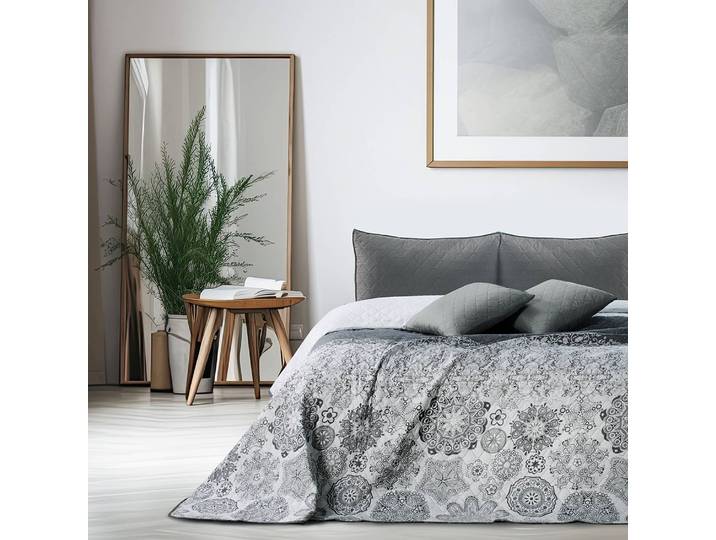Tagesdecke 220 x 240cm Grau/Weiß/Grau/Weiß Microfaser