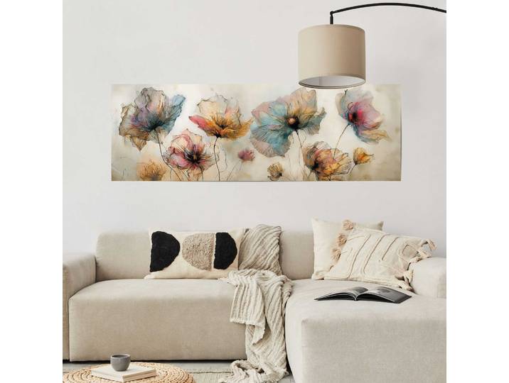Poster Aquarelle Fleurs Matériau : Papier Motif : Arbres, plantes & nature Beige/Beige 53 x 158 x 0cm