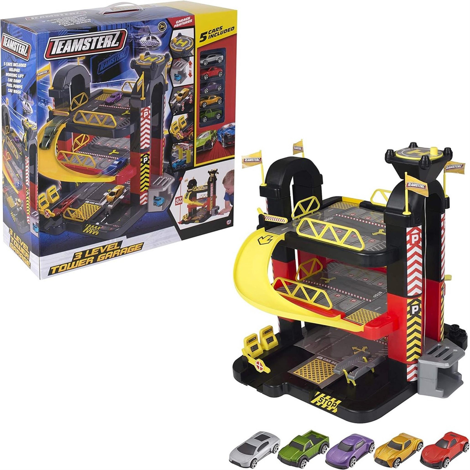 Alltoys Halsall Teamsterz garage met 3 verdiepingen en 5 autootjes