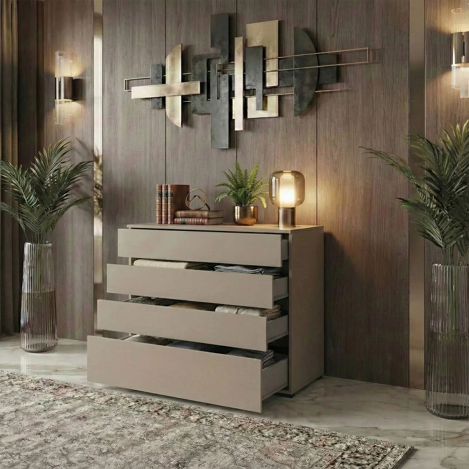 garneroarredamenti Cassettiera 80x85h cm 4 cassetti tortora Lolla