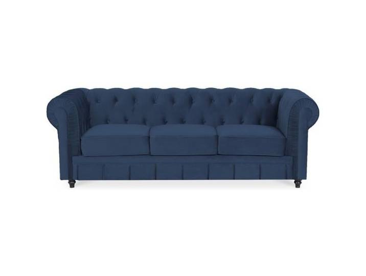 Canape Chesterfield Velours 3 Places Altesse Bleu foncé