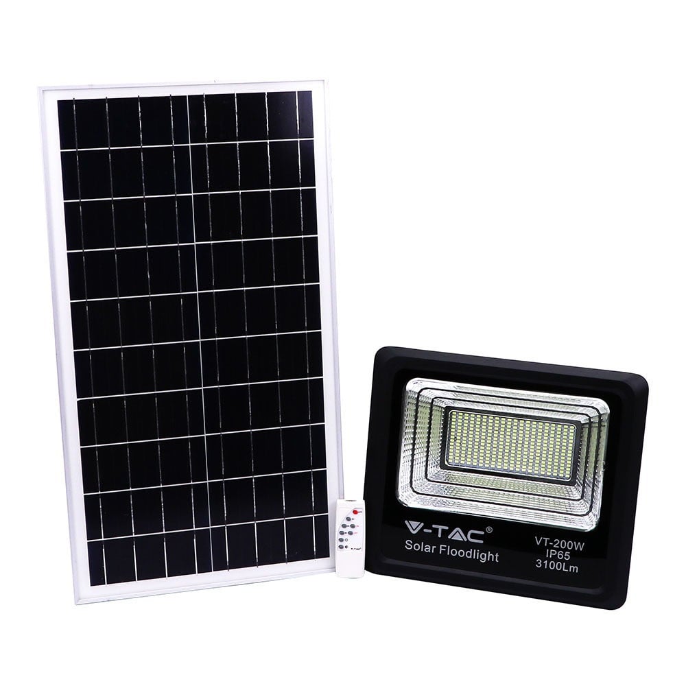 V-TAC LED zonnepaneel schijnwerper voor de tuin, 200W, zwart