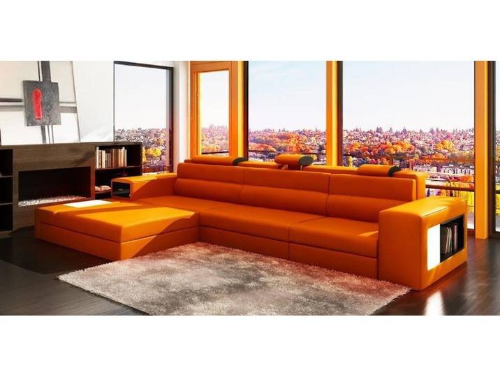 JVmoebel Ecksofa Weißes Leder-Ecksofa mit Kunstleder-Zierstreifen und Kopfkissen, Made in Europa