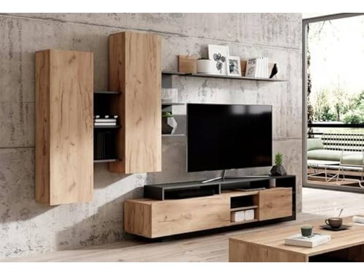 Generisch Moderne Wohnwand ALVA - Craft Möbel Set für Wohnzimmer, 260 cm, Gold Eiche + Anthrazit