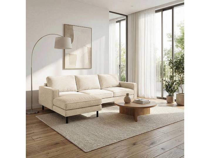 Livetastic Ecksofa, Beige, Metall, L-Form, 238x166 cm, Stoffauswahl, Hocker erhältlich, Rücken echt, Wohnzimmer, Sofas & Couches, Wohnlandschaften, Ecksofas