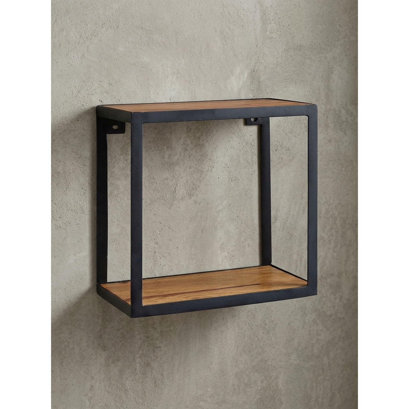 Wandregal Massivholz Metall Industrial Stil 35x18x35 cm Quadratisch