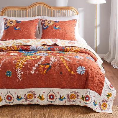 Barefoot Bungalow Topanga Orange Bohemian Floral Quilted Bedding Set