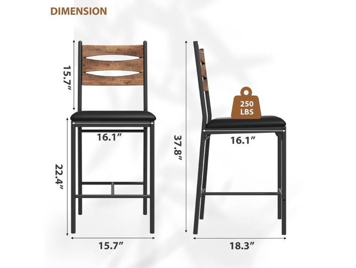 Lot de 2 Tabourets de Bar - Chaise de Cuisine - 96 cm - Noir et Bois - Vintage