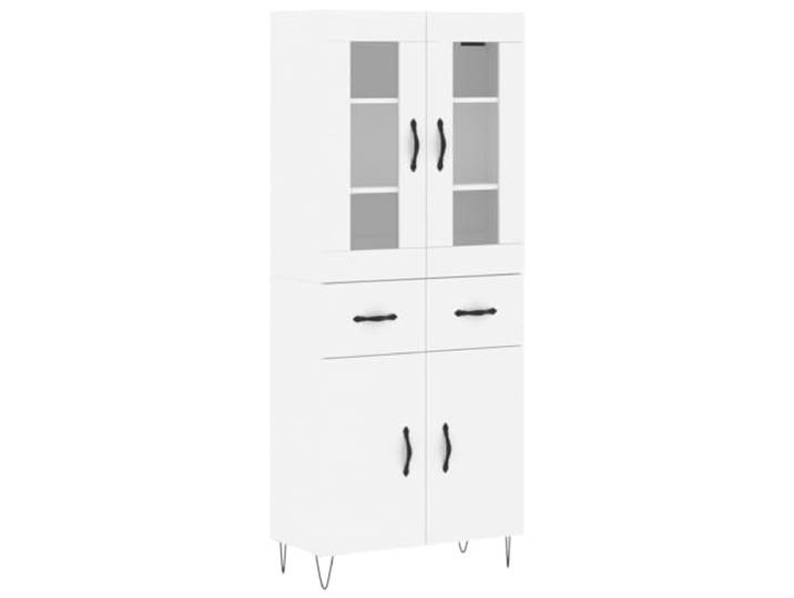 HGFDVCMR Highboard Schrank Weiß 69,5x34x180 cm Holzwerkstoff Stilvoller Mehrzweckschrank fürs Wohnzimmer mit stabilen Metallfüßen und Glas für geordnete Aufbewahrung.
