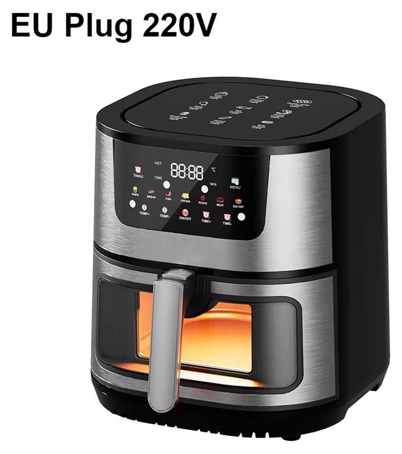Heißluftfritteuse - 2800 W - 8 l Fassungsvermögen - Timer - Sichtfenster - Digitales Touchdisplay - EU-Stecker 220 V