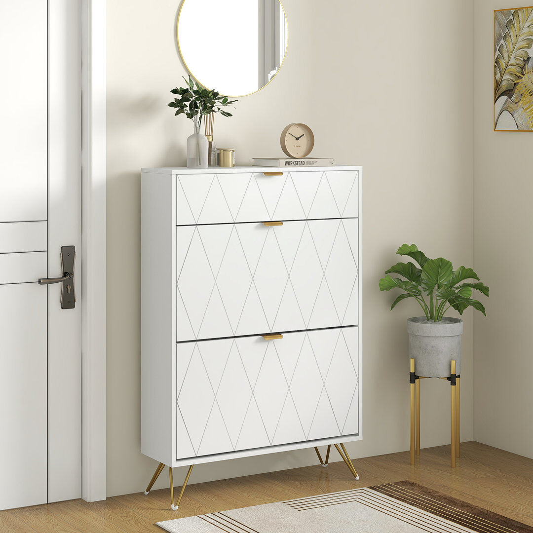 Canora Grey HOMCOM Slim Shoe Storage Cabinet with Flip Drawers for Entryway, Hallway, White White 12