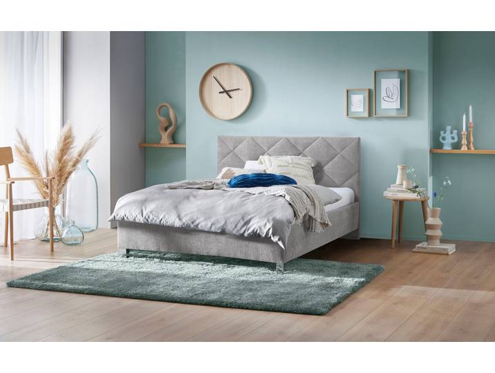 Polsterbett, 100% Polyester, Grau, 140×200 cm, Bonnell-Federkernmatratze, Modern
