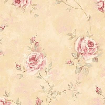 Painted Rose Trail Brentwood 32.7 Ft. x 20.5 In. Vinyl Tan Vineyard Roses Wallpaper Covering