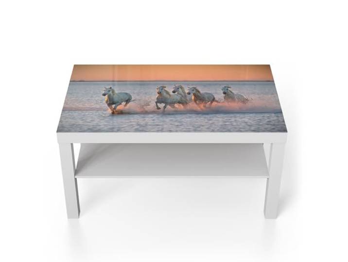 DEQORI Glastisch weiß groß 90x50 cm Motiv Abendliche Freiheit ausgefallener Beistelltisch aus Glas Hochglanz Couchtisch fürs Wohnzimmer moderner Couch Tisch mit Design
