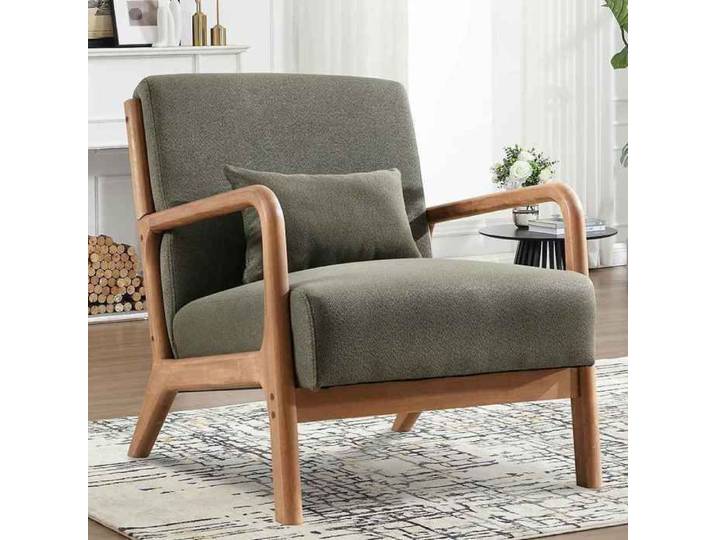 CANMOV Fauteuil Chaise d'Appoint avec Coussin Fauteuil de Lecture en Tissu pour Salon Vert