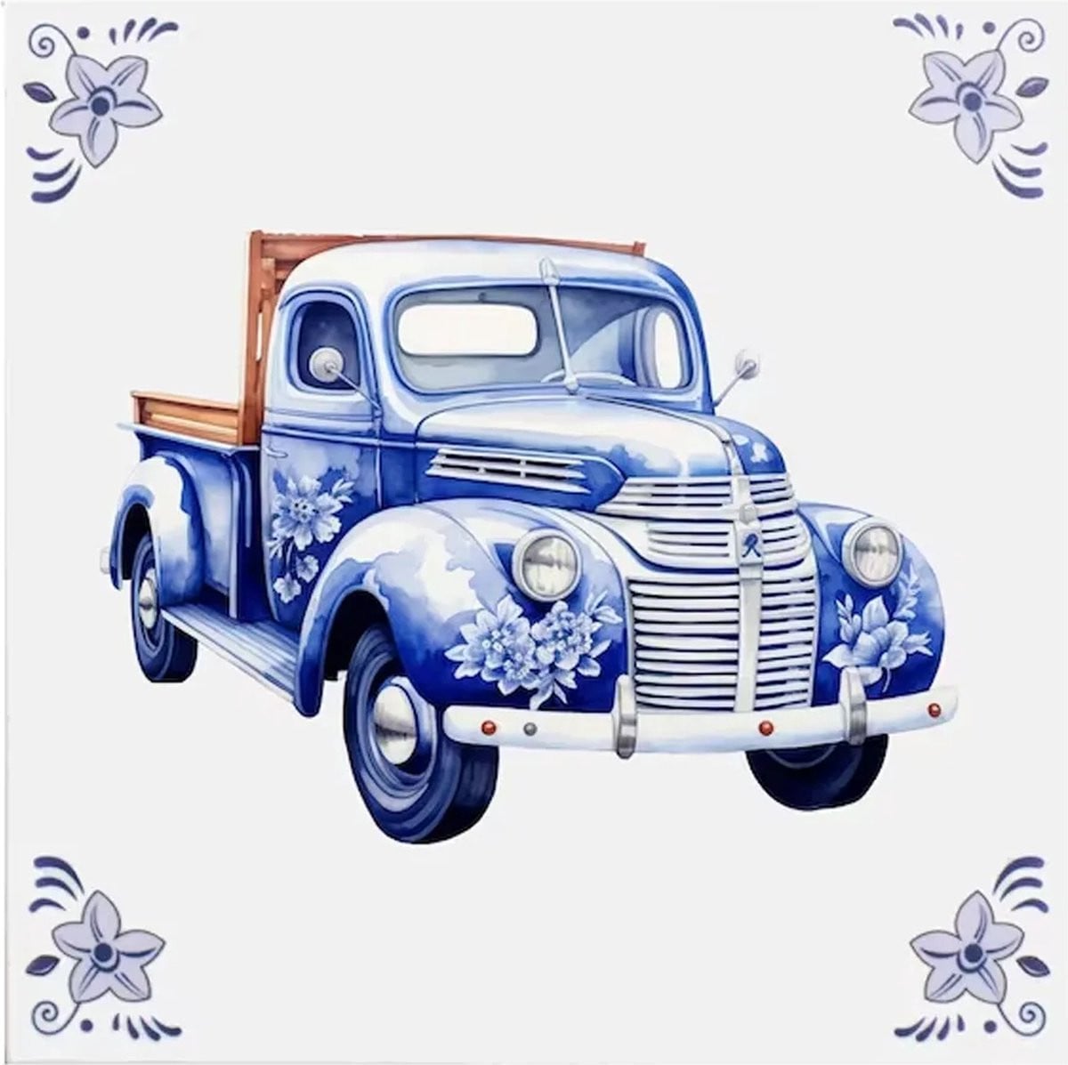 Delfts blauw wandbord met pick-up truck design