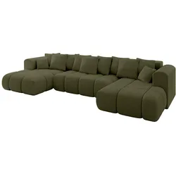 WOHNLANDSCHAFT CLOUD-U-v1 405x185x90 Grün Bouclé