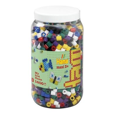 Hama® Bügelperlen Maxi - Vollton Mix 1400 Perlen (6 Farben) in Aufbewahrungsdo
