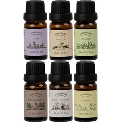 Raumparfüm-Set 6x10ml: Jasmin, Sandelholz, Vanille, Bambus, Salbei, Baumwolle. Für Diffusor & Duftlampe – Vielfältige Düfte zum Wohlfühlen