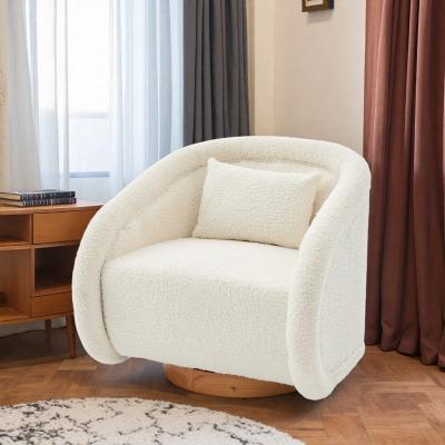 "30.71"" Velvet Swivel Barrel Chair with Pumpkin-Shaped Design and 360-Degree Swivel and Rubber Wood Base"