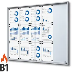Schaukasten 15 x A4 Alu mit Schiebetüren B1 Brandschutz ESG Sicherheitsglas ABS-Sicherheitsecken 15x DIN A4