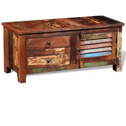 Helloshop26 - TV-Lowboard TV-Schrank Fernsehtisch praktisches Design Massives Altholz