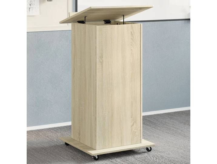 vidaXL Rednerpult mit Rollen & Schublade Sonoma-Eiche 55x55x107 cm
