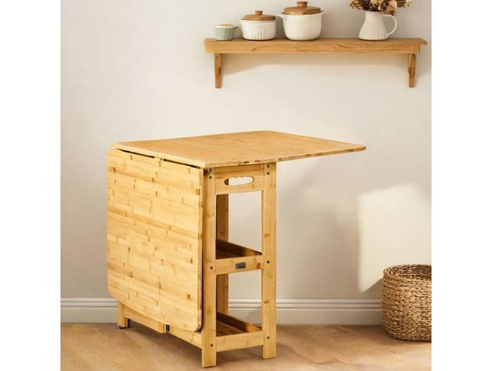 Table extensible pliante en bambou massif 2 étagères 6 personnes L 149 5 cm pieds réglables