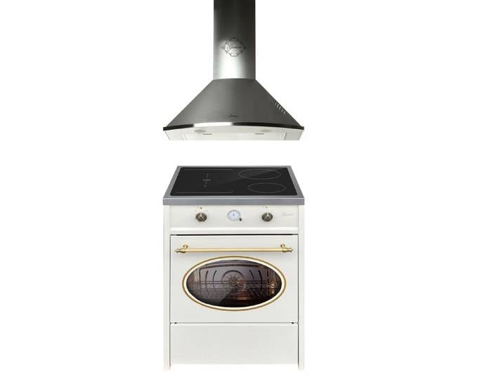 GURARI Induktions-Standherd Retro Induktions Standherd 60 cm, 8 Funktionen, 60 L +Dunstabzugshaube 60 cm GCH E 612 Cr r+GCH 046 IS 6., mit 1-fach-Teleskopauszug