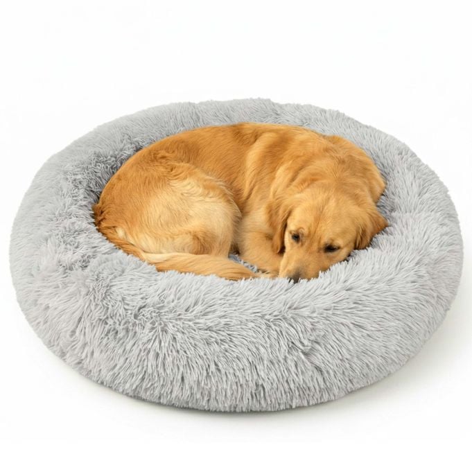 Relaxdays Rond Hondenbed en Kattenbed, Grijs, Diameter: 100 cm