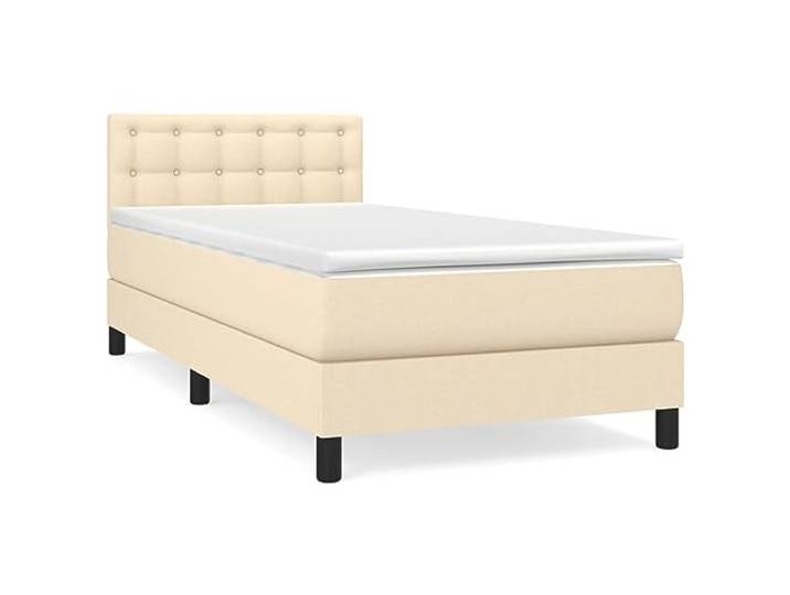 PUGYNBK Boxspringbett mit Matratze, cremefarben, 100 x 200 cm Verstellbares Kopfteil, Taschenfederkerne, mittlere Festigkeit, atmungsaktives Gewebe
