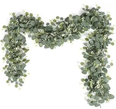 Uplift Treasures Artificial Eucalyptus Garland With White Flowers Artificial Eucalyptus Garland With White Flowers