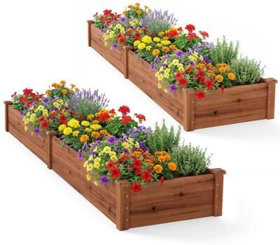 Costway Set of 2 Wooden Vegetable Raised Garden Bed for Backyard-Brown