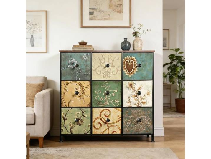 Commode en Tissu à 9 Tiroirs Commode pour Chambre à Coucher Meuble de Tiroirs pour Placard Salon Chambre D'Enfant ou Couloir