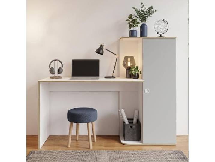 Lomadox Jugendzimmer Schreibtisch in Grau mit Weiß, mit Schrankelement