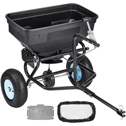 VEVOR Schleuderstreuer Anhängestreuer 59 kg Fassungsvermögen, Anhänge-/Schiebe-Gartenstreuer mit 33 cm Reifen, 30 einstellbaren Stufen & 3 m Streubreite, Streuwagen für Saatgut, Dünger, Salz