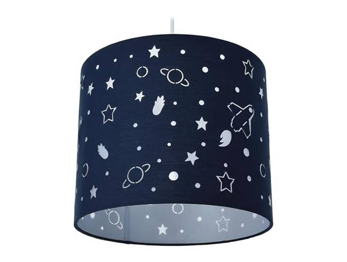 Relaxdays Lampe suspendue enfant\, motif espace\, 131x30 cm\, E27\, bleue suspension pour filles et garçons