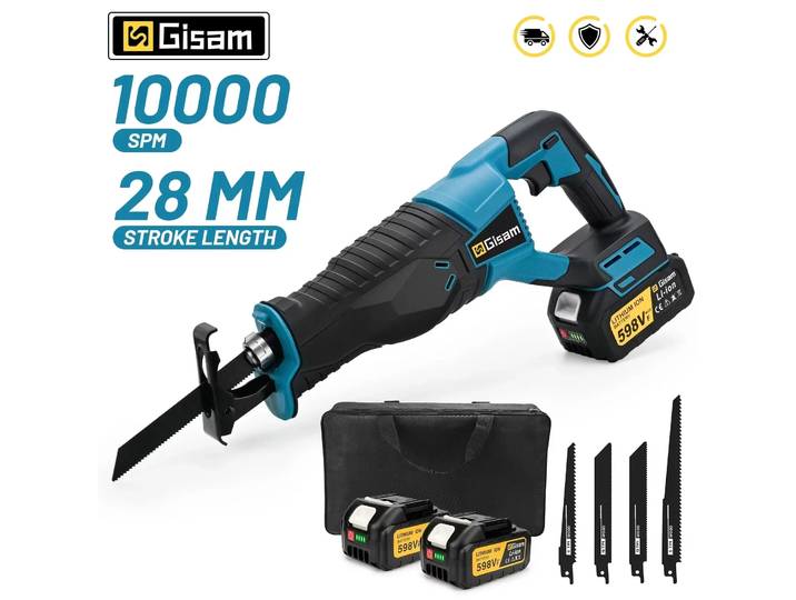 Scie sauteuse électrique Gisam 3000W 10000SPM, scie à chaîne électrique, scie sabre, outil portable sans fil pour batterie Makita 18V