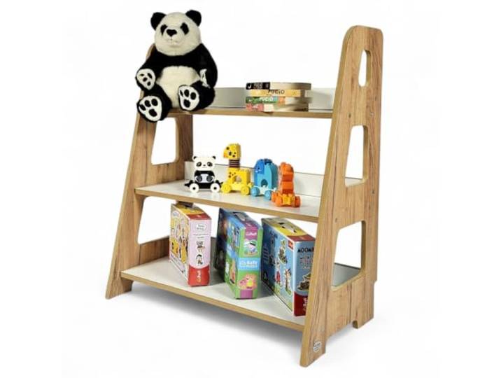 Kids Helper Montessori Spielzeugregal – Kinderregal mit 3 offenen Fächern und Griffen, Aufbewahrung in Greifhöhe für Spielzeug und Bücher, 70 x 40 x 80 cm, Eiche/Weiß, TS-310