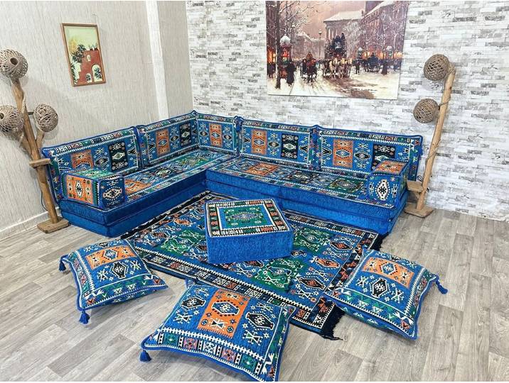 CaddeBuy Sofa Orientalische Sitzecke Milas Blau – Arabisches Majlis Sofa, Bodensofa