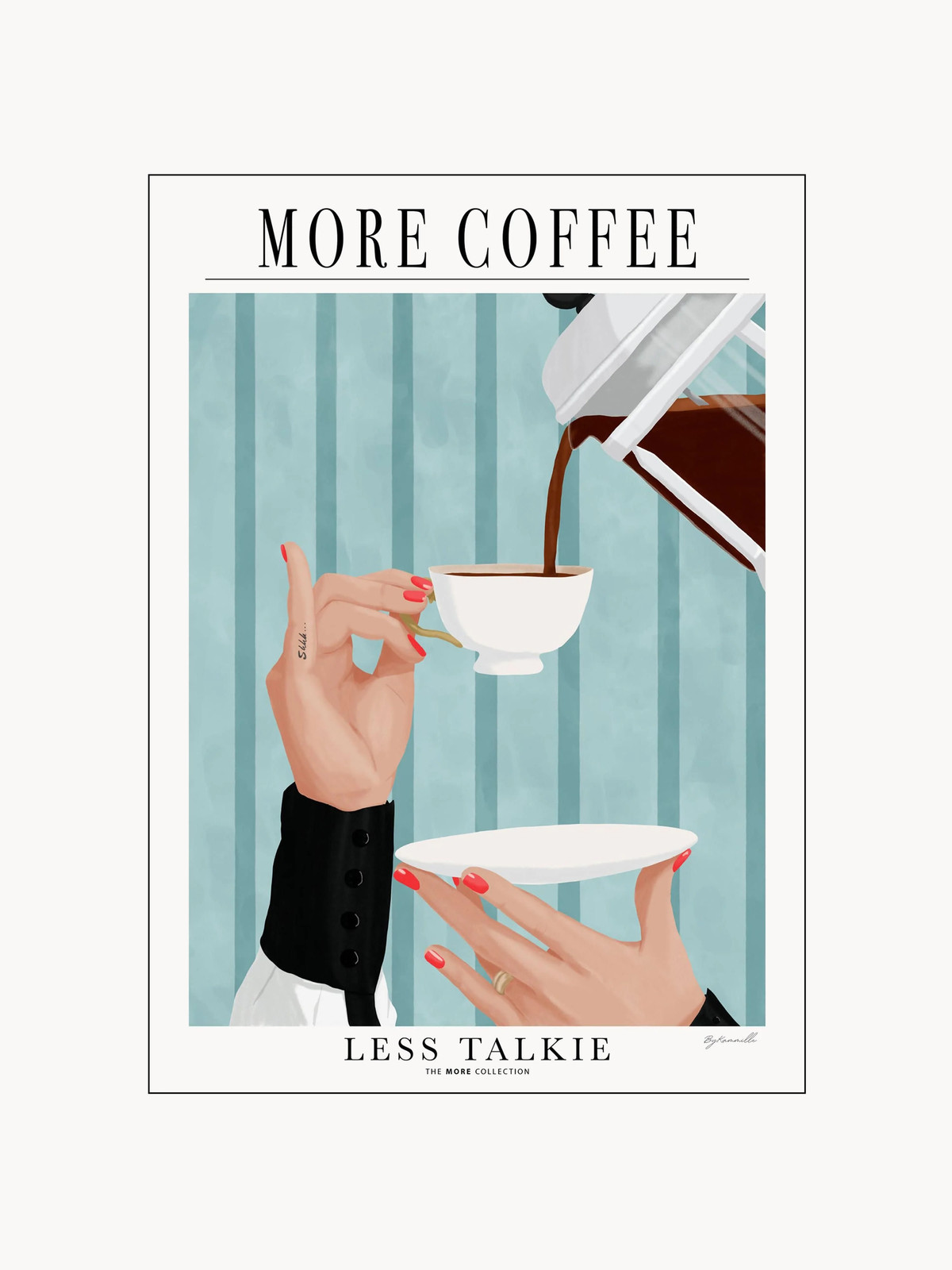 Poster met lijst More Coffee - Less Talkie met typografie