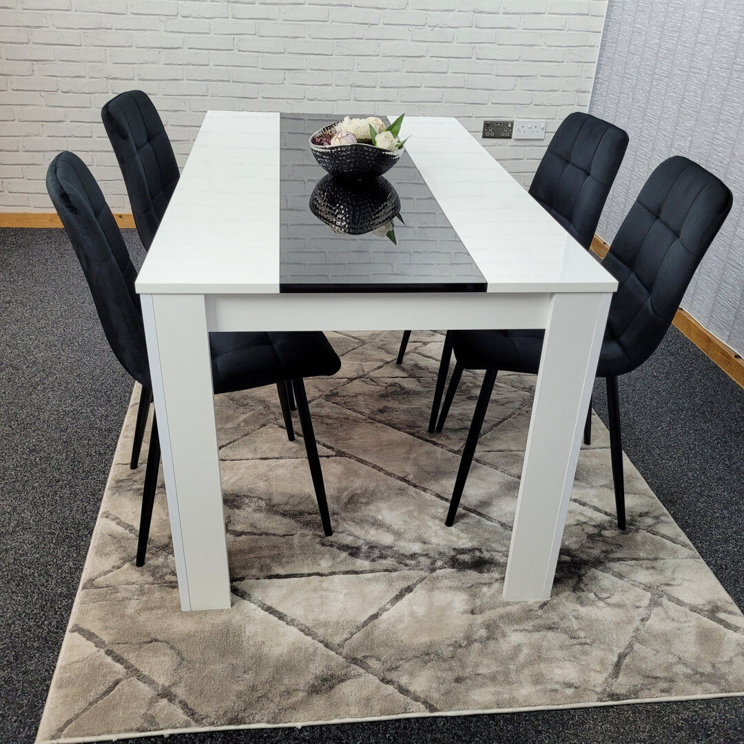 Fairmont Park Wooden White and Black Dining Table Set with Velvet Chairs Black 4