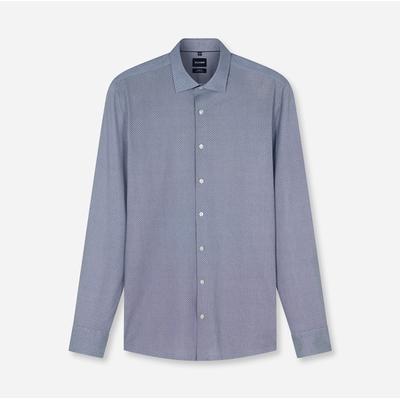 Langarmhemd OLYMP "Level Five 24/Seven", Herren, Gr. 44, N-Gr, grau (marine), Jersey, Obermaterial: 92% Baumwolle, 8% Elasthan, gemustert, hüftbedeckend, 2-Knopf-Manschette verstellbar, Hemden, Businesshemd, Kent-Kragen