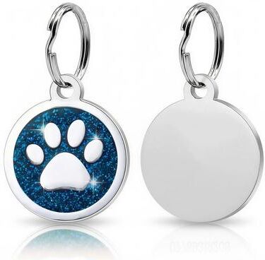 Inspired Living Personalized Glitter Paw Pet ID Tag For Dogs & Cats blue Tag style A