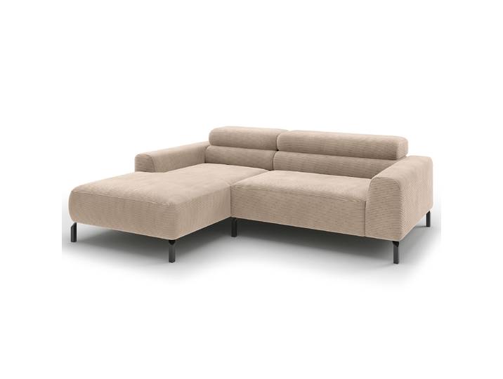 Ecksofa Longchair opt Funktion Beige Cordstoff Catia 223cm Longchair davorstehend links Kopfstütze verstellbar
