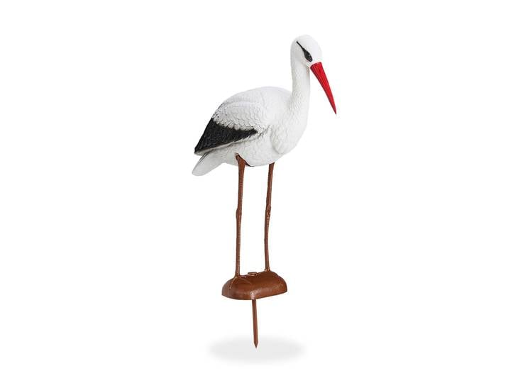 Gartenfigur Storch Weiss-Braun-Schwarz